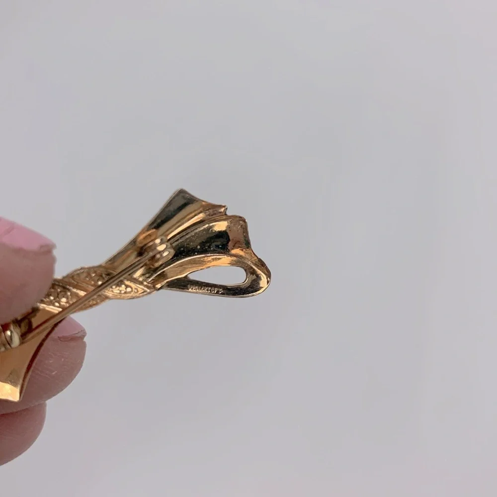 14K Gold Filled GF Bow Brooch pin 14K stamped Silver accent
